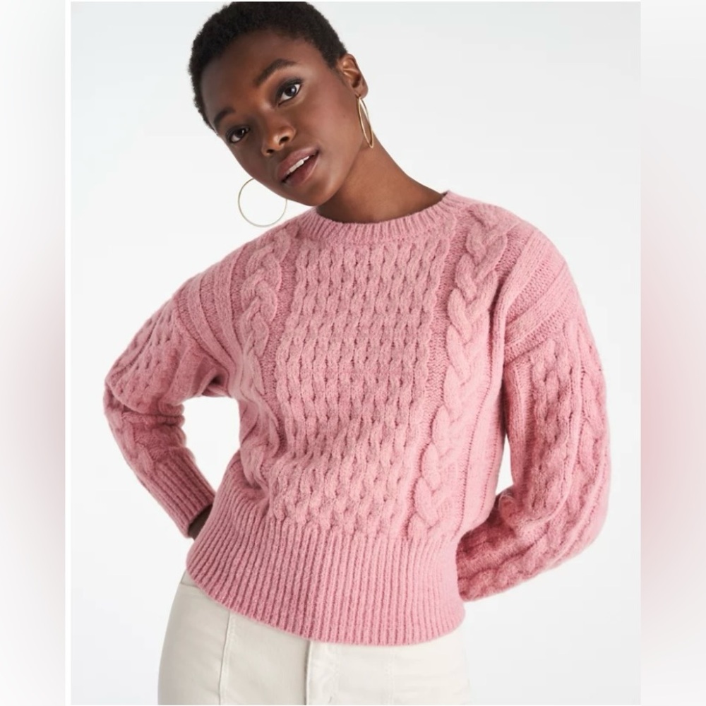 NWT Ann Taylor Soft Pink Cable Knit Sweater Wool Blend Size XS